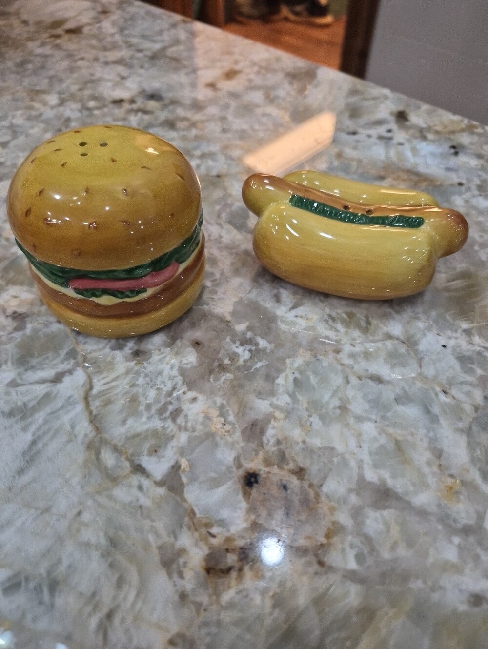 Vintage Ceramic 90's Cheeseburger & Hot Dog Salt & Pepper Shakers